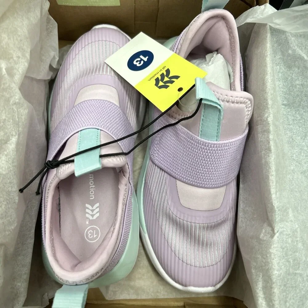 Girls‎ All in Motion Pink/Purple Slip On Performance Silver Sneakers Size 13 NWT